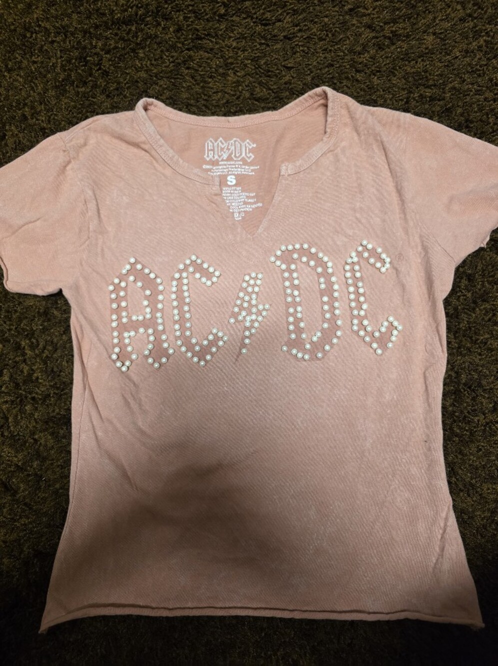 AC/DC Pink Studded Logo V‑Notch Tee